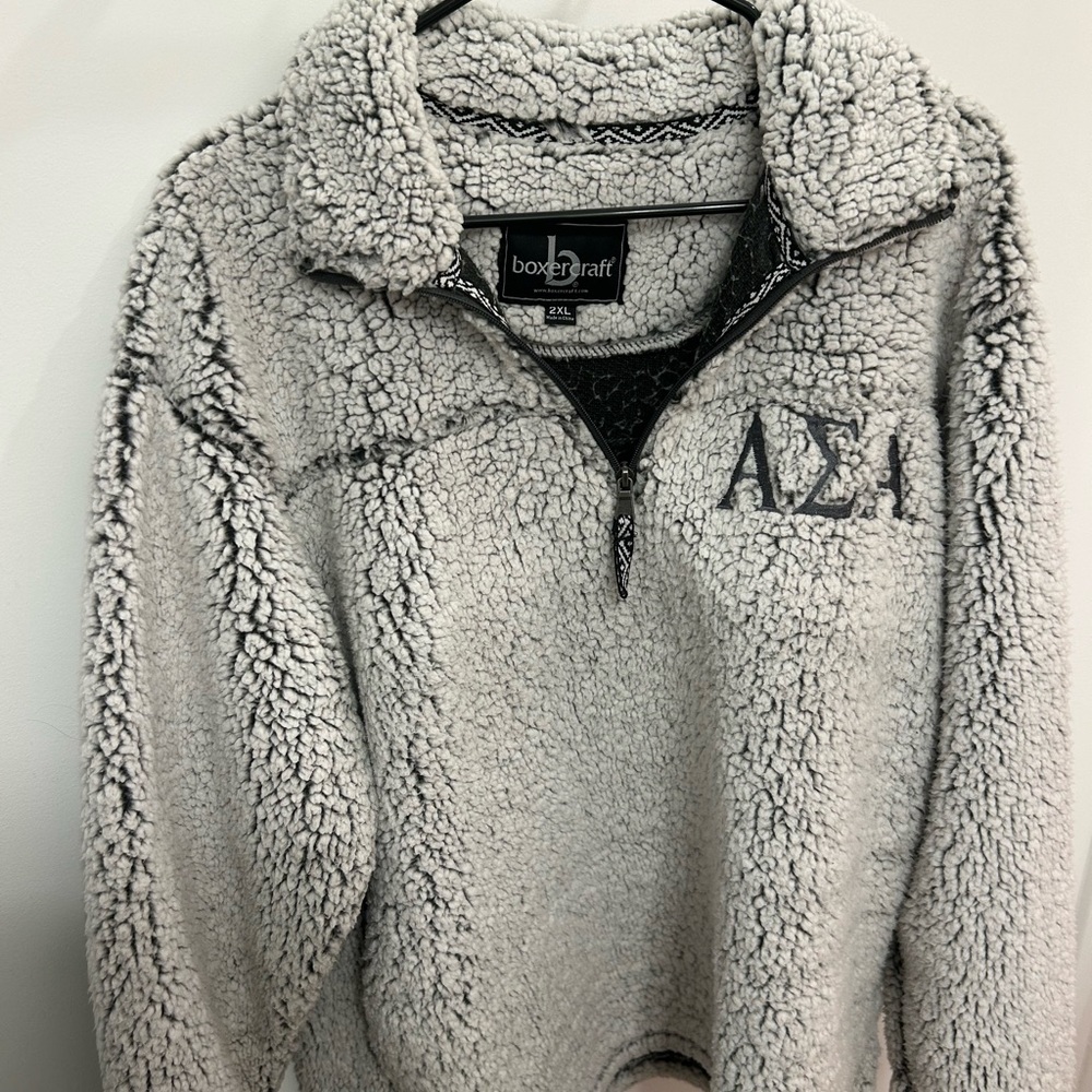 Alpha Sigma Alpha Boxercraft Black and White Sherpa Quarter-Zip Pullover